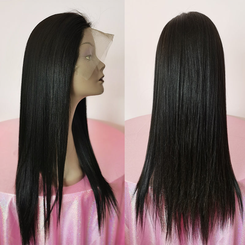 Silkswan Human Hair Yaki Straight 360 Lace Frontal Wigs 20 Inches Human Remy Hair Wigs